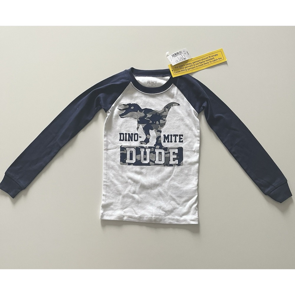 NWT Children's Place Boy's‎ Size 4T Pajama Top Dinosaur Dude Henley White Vlue